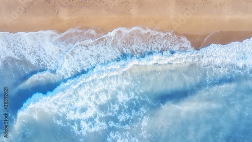 Aerial view on the waves. Beautiful natural seascape from air