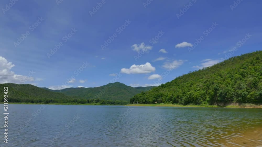 White clouds and mountain backdrops and lakes. White clouds and mountain backdrops and lakes.