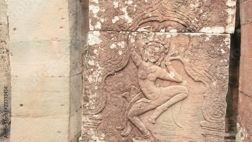 Relief of Apsara Angel at Angkor Wat, Siem Reap, Cambodia.