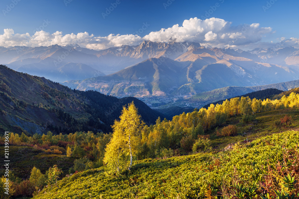 Autumn Landscape with a view of the top of the mountain
