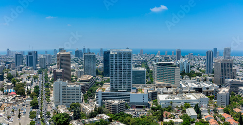 Aerial panoramic view of central area in Tel Aviv, Israel.