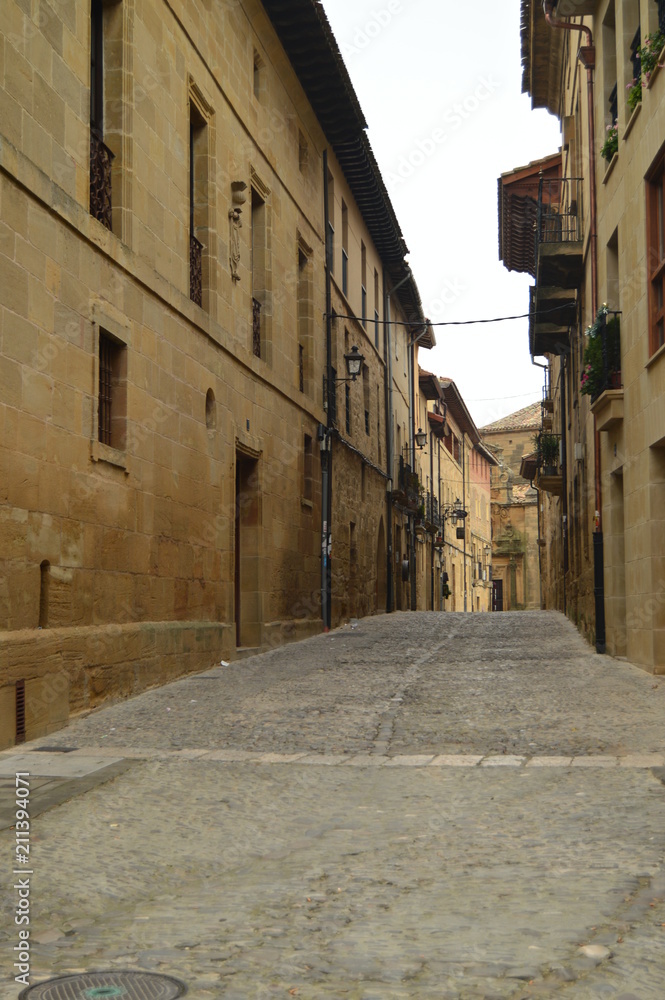 Picturesque And Narrow Streets On A Cloudy Day In Briones. Architecture, Art, History, Travel. December 27, 2015. Briones, La Rioja, Spain.