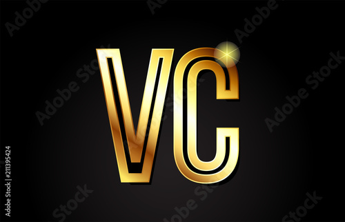 gold alphabet letter vc v c logo combination icon design