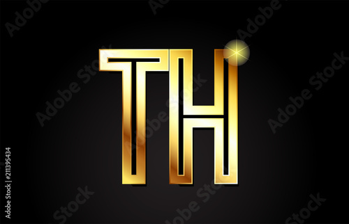 gold alphabet letter th t h logo combination icon design
