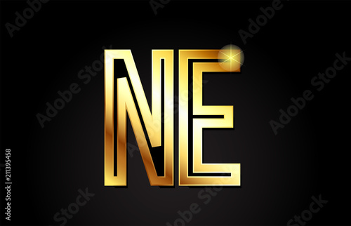 gold alphabet letter ne n e logo combination icon design
