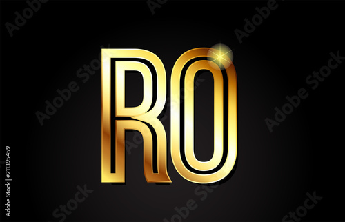 gold alphabet letter ro r o logo combination icon design