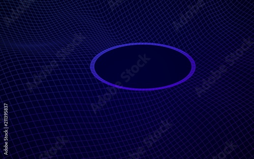 Abstract landscape on a blue background. Cyberspace grid. Hi-tech network  technology. 3D illustration. Mockup