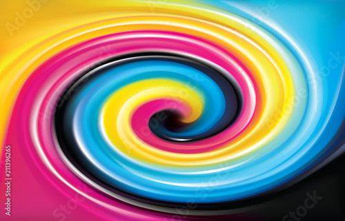 Vector swirl background of primary colors printing process (CMYK)