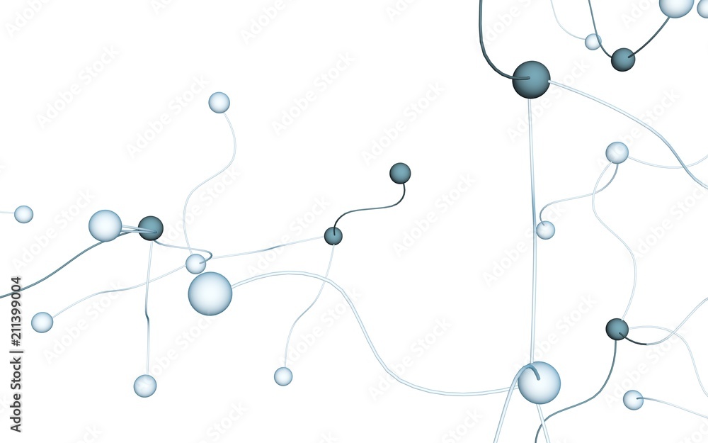 Neural network. Social network. Futuristic dna, deoxyribonucleic acid. Abstract molecule, cell illustration, mycelium. Light background. 3D illustration