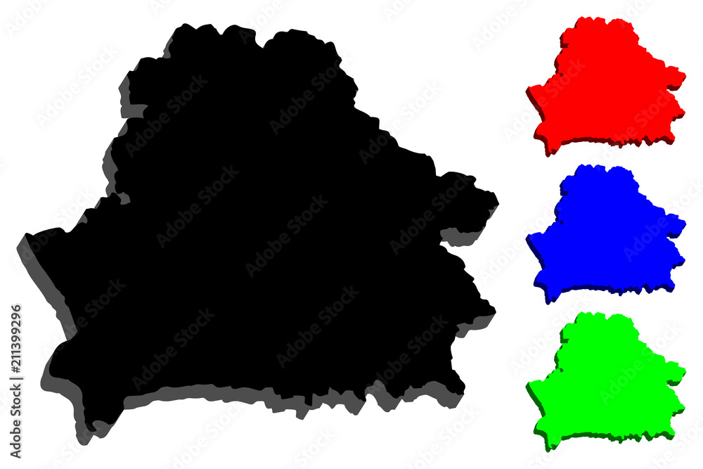 3D map of Belarus (Byelorussia or Belorussia) - black, red, blue and green - vector illustration