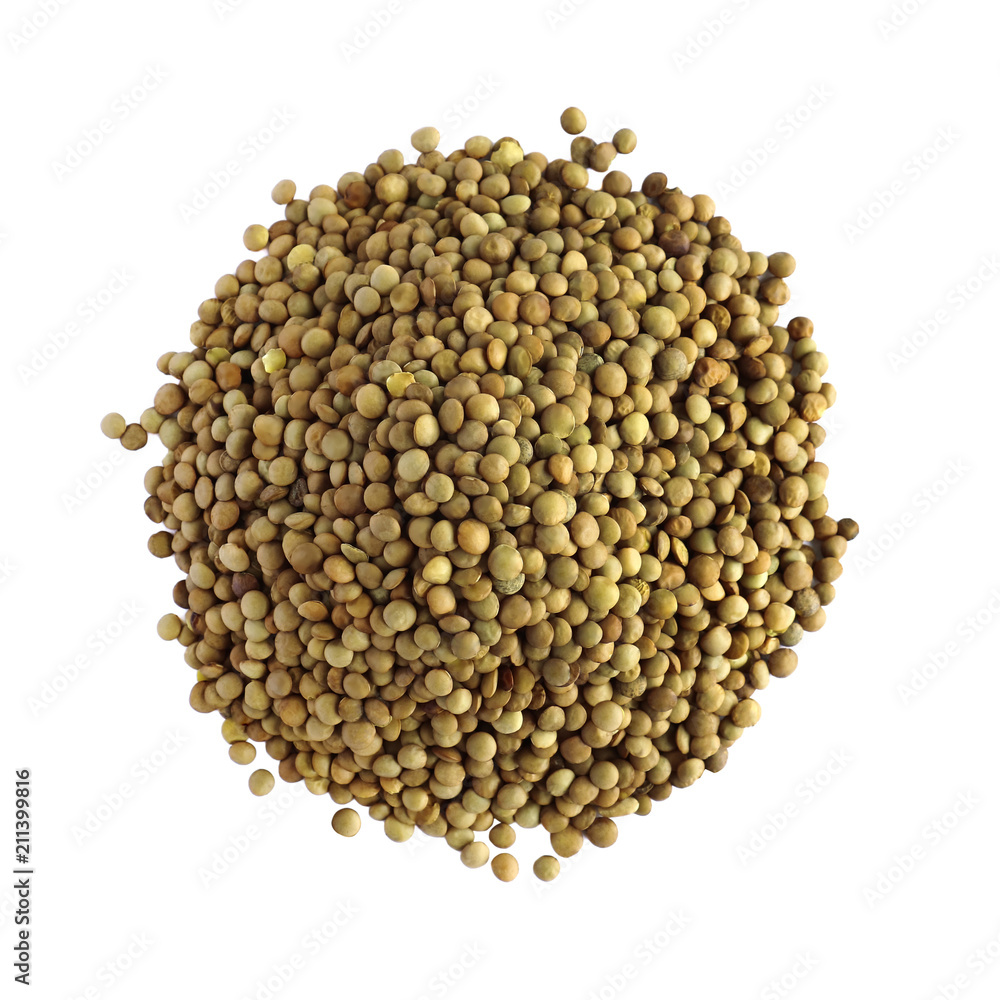 Green lentils isolated on white background Green lentils isolated on white background