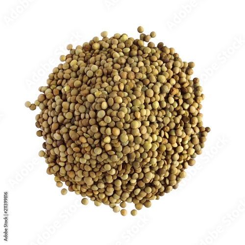 Green lentils isolated on white background