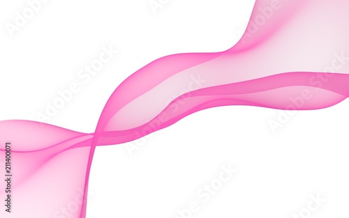 Abstract pink wave. Raster air background. Bright pink ribbon on white background. Pink scarf. Abstract smoke. 3D illustration