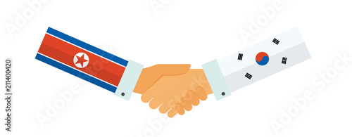 Representatives of the South and North Korea shake hands. Korea peace talks. vector illustration
