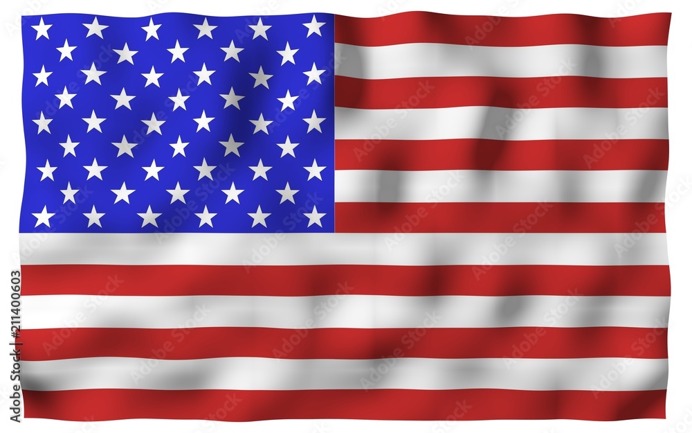 Fototapeta premium Waving flag of the United States of America. Stars and Stripes. State symbol of the USA. 3D illustration