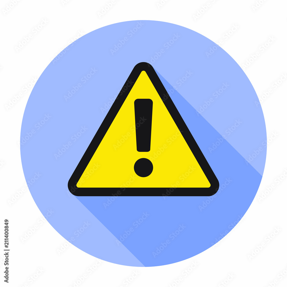 Danger sign, warning sign, attention sign. Danger warning attention icon in flat style with shadow on blue background Danger sign, warning sign, attention sign. Danger warning attention icon in flat style with shadow on blue background