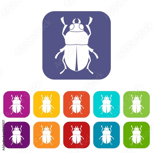 Bug icons set vector illustration in flat style in colors red  blue  green  and other