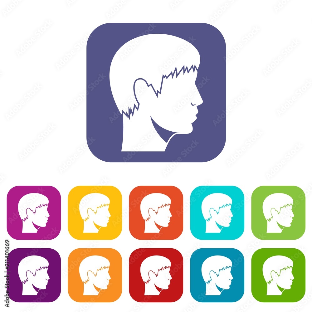 Man head icons set vector illustration in flat style in colors red, blue, green, and other