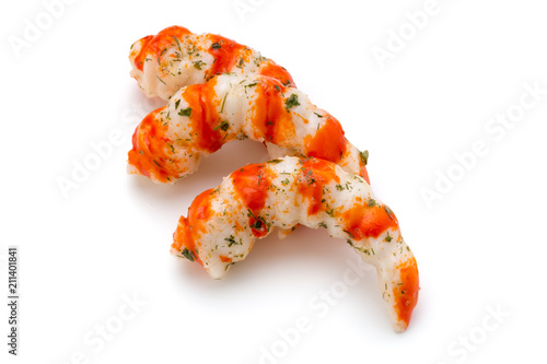 Cooked shrimps isolated on white background. photo