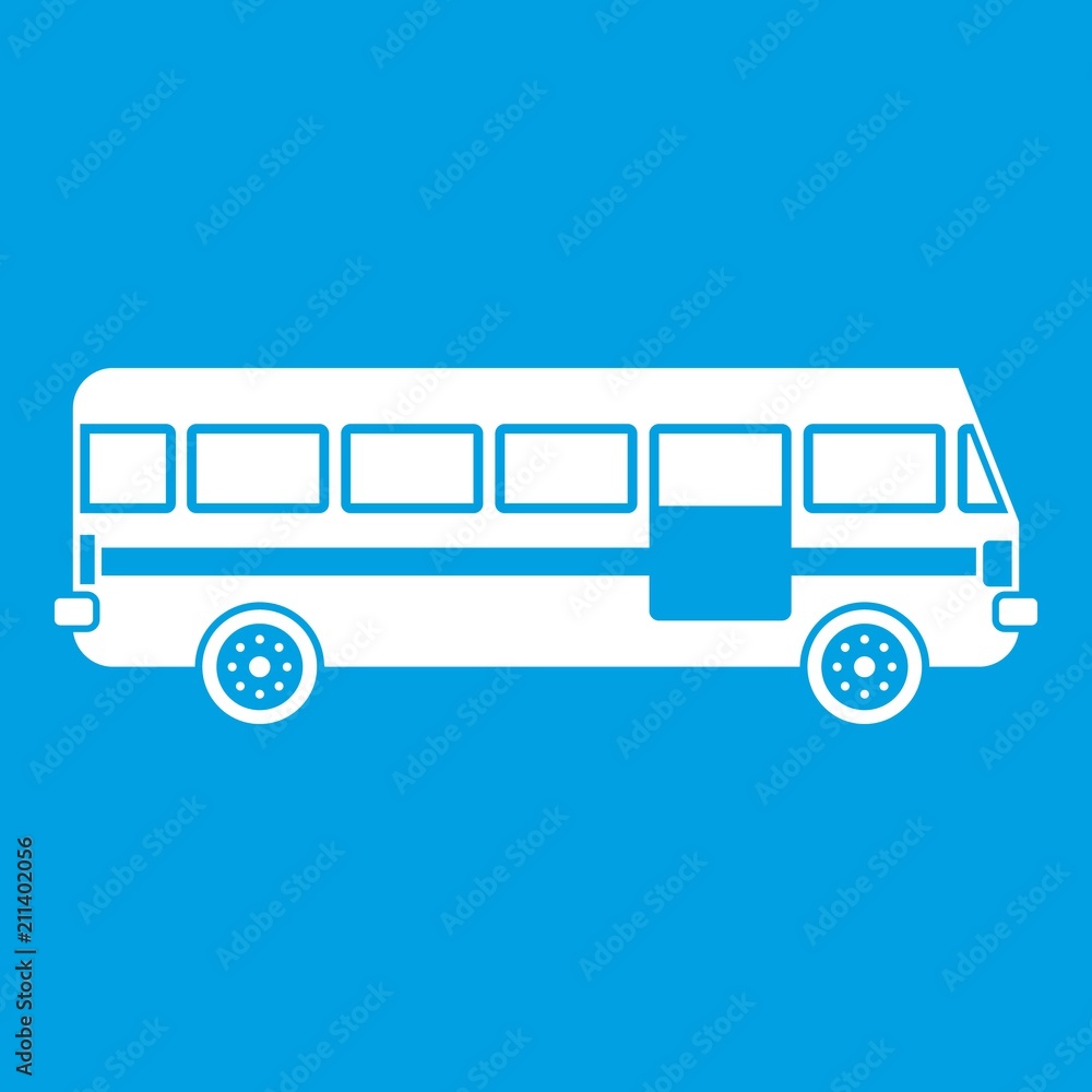 Bus icon white isolated on blue background vector illustration Bus icon white isolated on blue background vector illustration