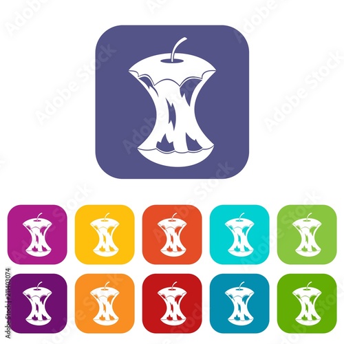 Apple core icons set vector illustration in flat style in colors red, blue, green, and other