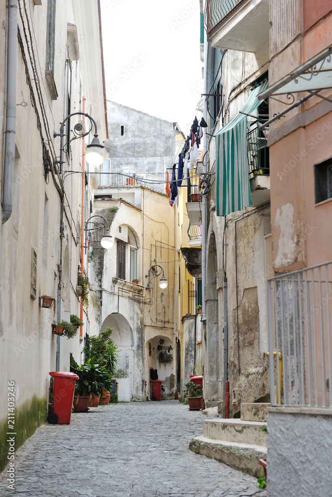 Narrow streets with typical architecture in the southern town of