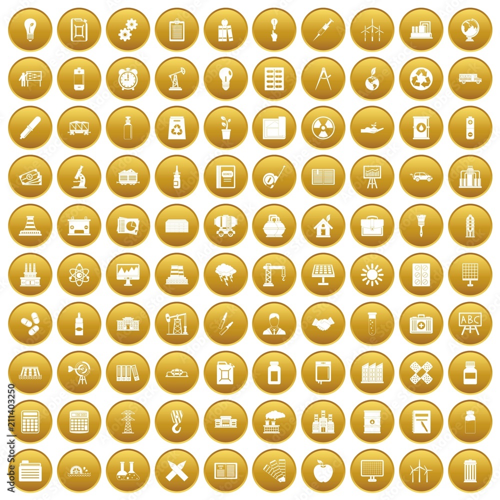 100 company icons set in gold circle isolated on white vector illustration 100 company icons set in gold circle isolated on white vector illustration