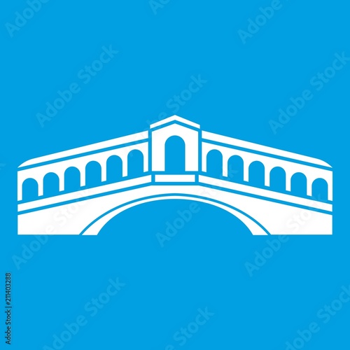 Venice bridge icon white isolated on blue background vector illustration