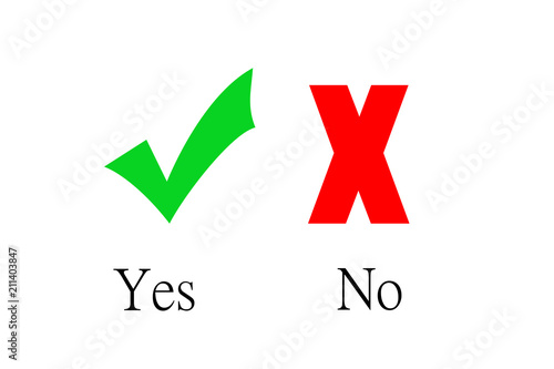 Yes & No written with tick mark and wrong sign isolated on white. photo