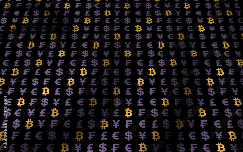 Fototapeta premium Bitcoin background. Cryptocurrency 3D illustration. Digital currency symbol. Wave effect, currency market fluctuations. Business concept
