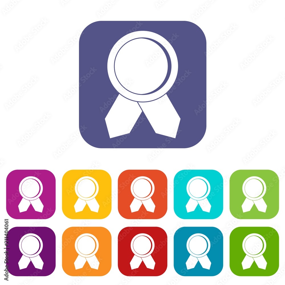 Circle badge wih ribbons icons set vector illustration in flat style in colors red, blue, green, and other Circle badge wih ribbons icons set vector illustration in flat style in colors red, blue, green, and other