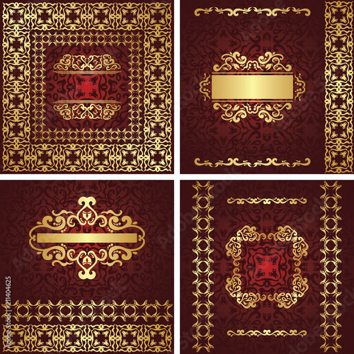 Set of vintage cards with baroque elements and seamless backgrounds