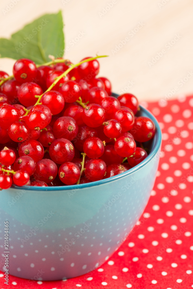 Rote Johannisbeeren in einer blauen Schale Rote Johannisbeeren in einer blauen Schale