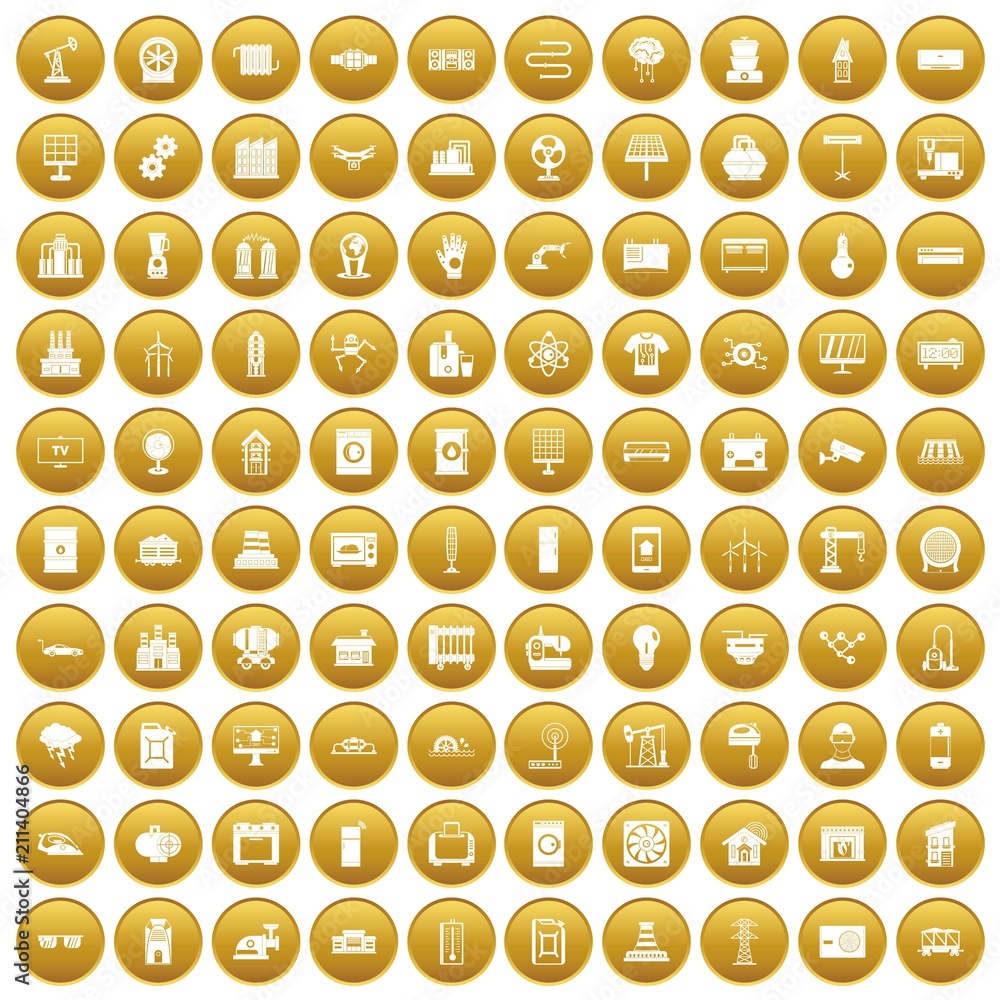 100 electrical engineering icons set in gold circle isolated on white vector illustration 100 electrical engineering icons set in gold circle isolated on white vector illustration