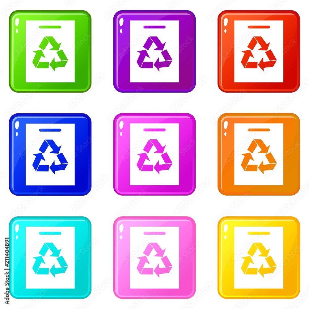 Recycling icons of 9 color set isolated vector illustration