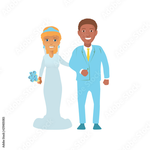 Illustration of an Interracial Couple Having Their Portrait Taken
