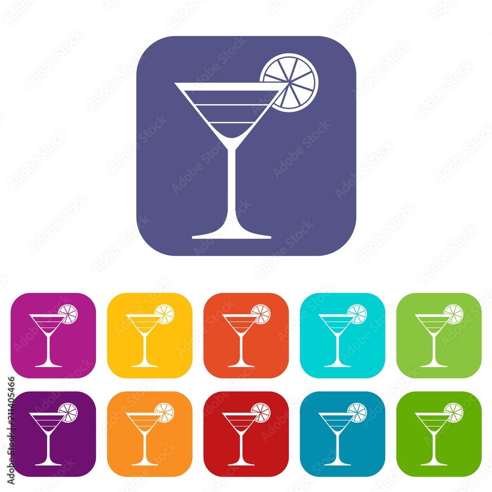Cocktail icons set vector illustration in flat style in colors red, blue, green, and other Cocktail icons set vector illustration in flat style in colors red, blue, green, and other