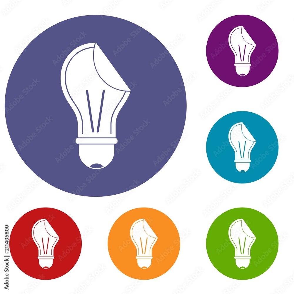 Bulb sticker icons set in flat circle red, blue and green color for web Bulb sticker icons set in flat circle red, blue and green color for web