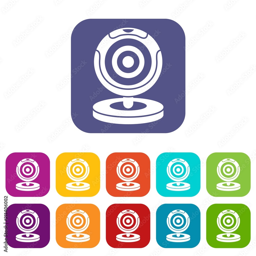 Webcam icons set vector illustration in flat style in colors red, blue, green, and other Webcam icons set vector illustration in flat style in colors red, blue, green, and other