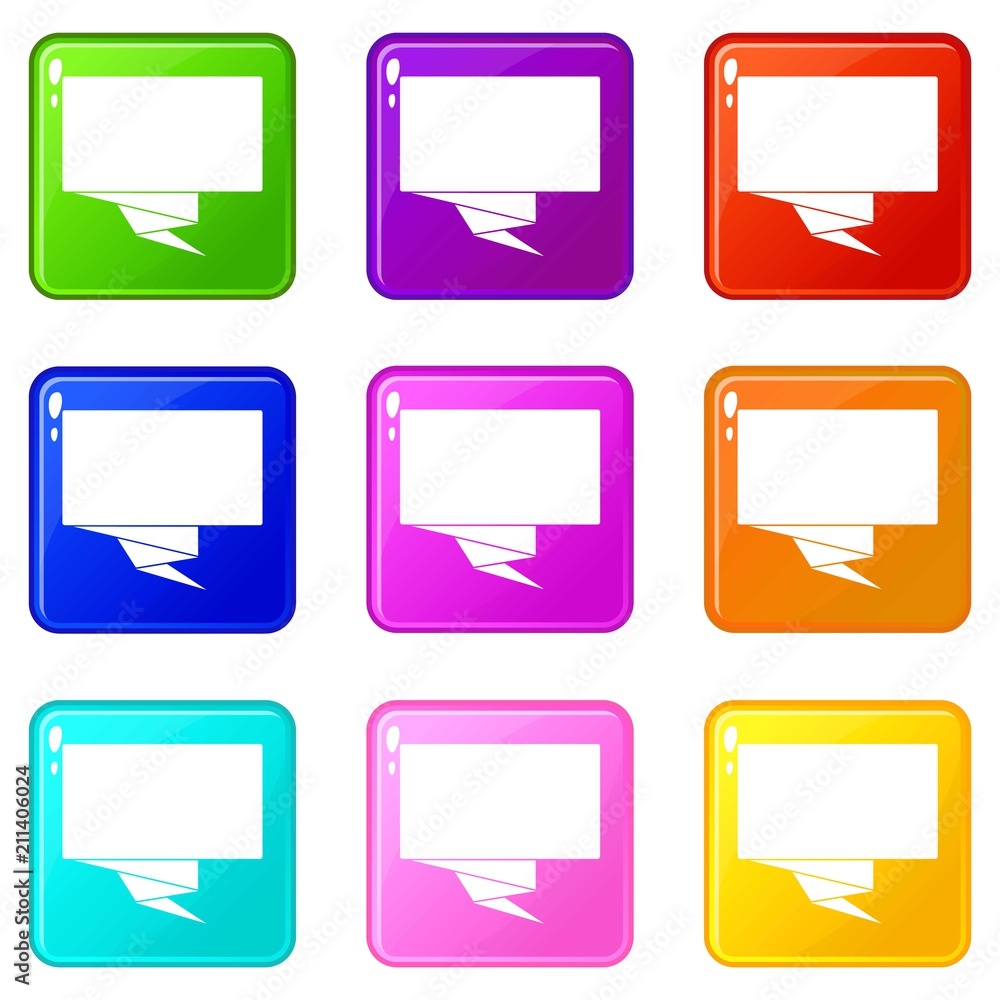 Square banner icons of 9 color set isolated vector illustration Square banner icons of 9 color set isolated vector illustration