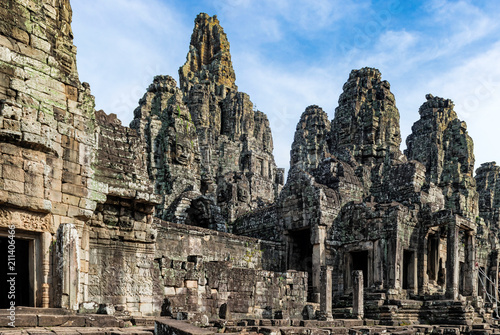 Bayon richly decorated Khmer temple at Angkor Thom in Cambodia