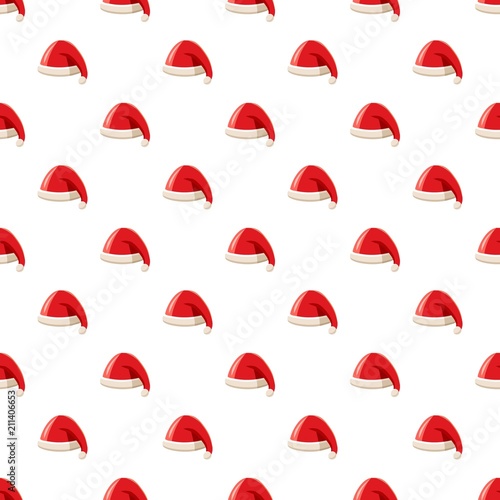 Christmas red hat with pompom of Santa Claus pattern seamless repeat in cartoon style vector illustration