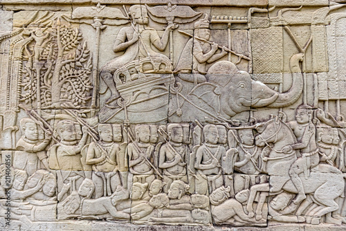 Obraz na plátně Bayon temple wall carvings at Angkor Thom in Cambodia