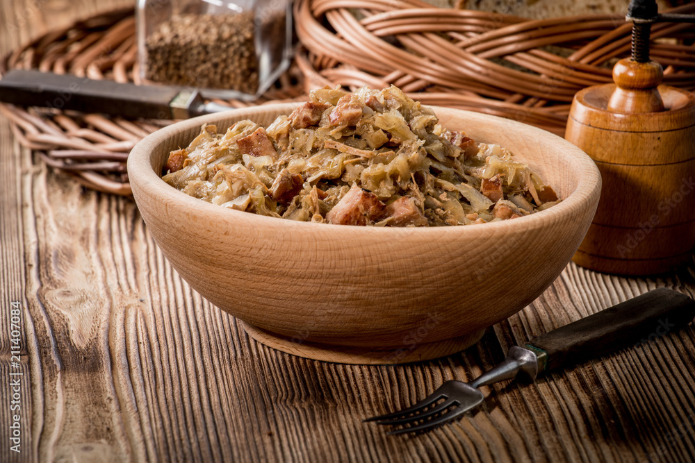 Bigos - stewed cabbage with meat,dried mushrooms and smoked sausage. Bigos - stewed cabbage with meat,dried mushrooms and smoked sausage.