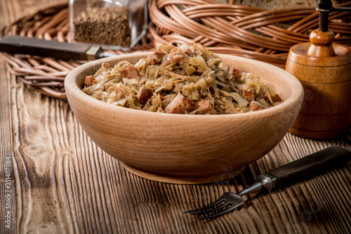 Bigos - stewed cabbage with meat,dried mushrooms and smoked sausage.