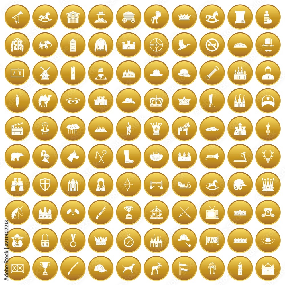 100 horsemanship icons set in gold circle isolated on white vector illustration 100 horsemanship icons set in gold circle isolated on white vector illustration