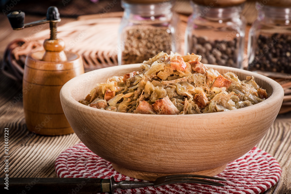 Bigos - stewed cabbage with meat,dried mushrooms and smoked sausage. Bigos - stewed cabbage with meat,dried mushrooms and smoked sausage.