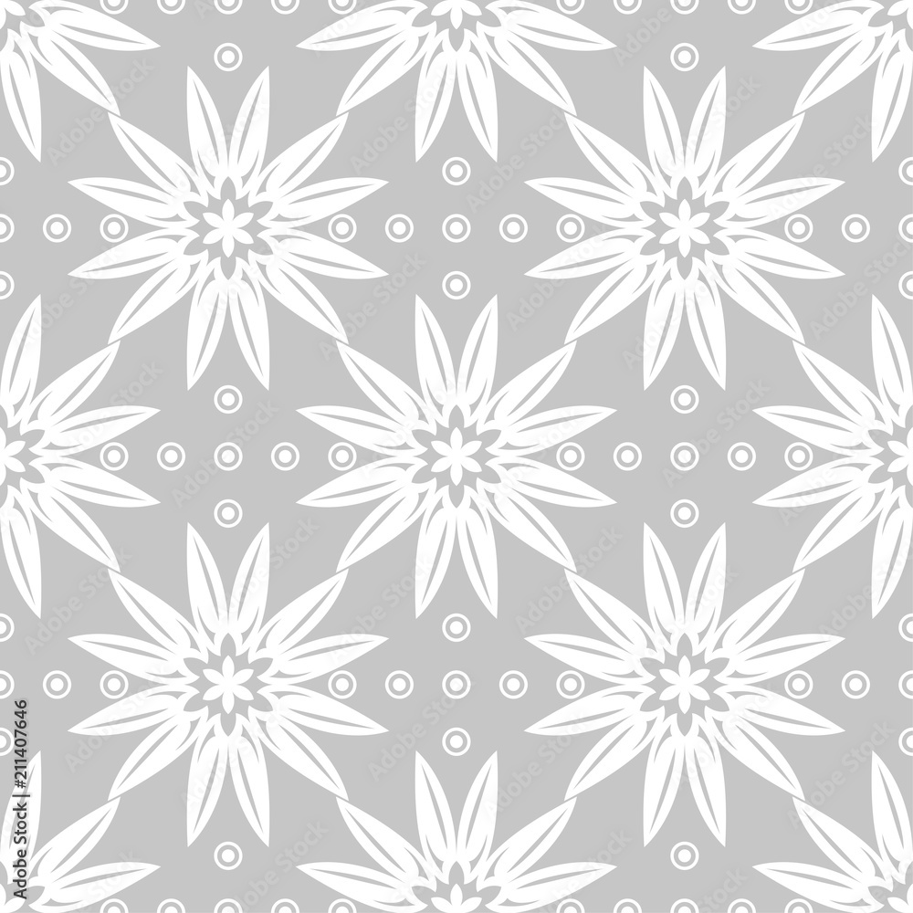 Gray and white floral ornament. Seamless pattern Gray and white floral ornament. Seamless pattern
