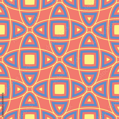 Geometric colored seamless background. Bright elements on orange background