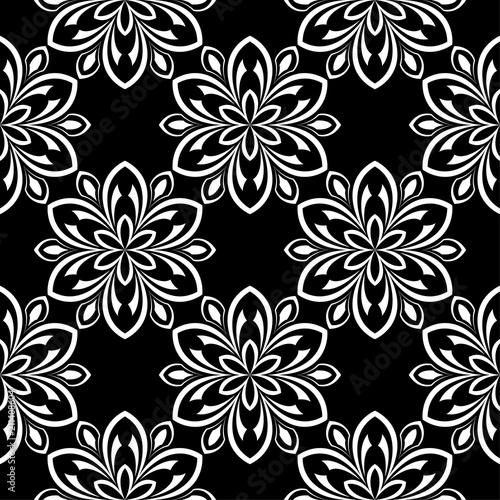 White floral seamless pattern on black background